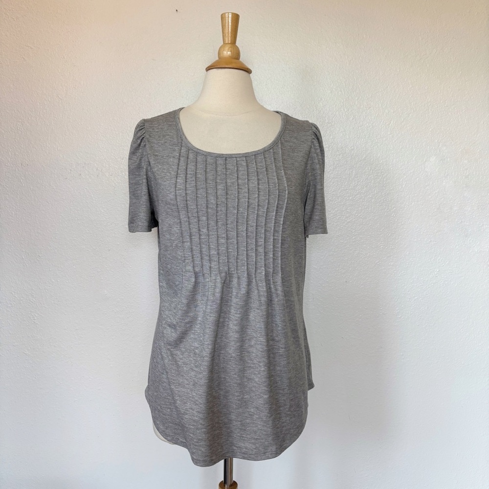 Solid Gray Pleated Short Sleeve Top